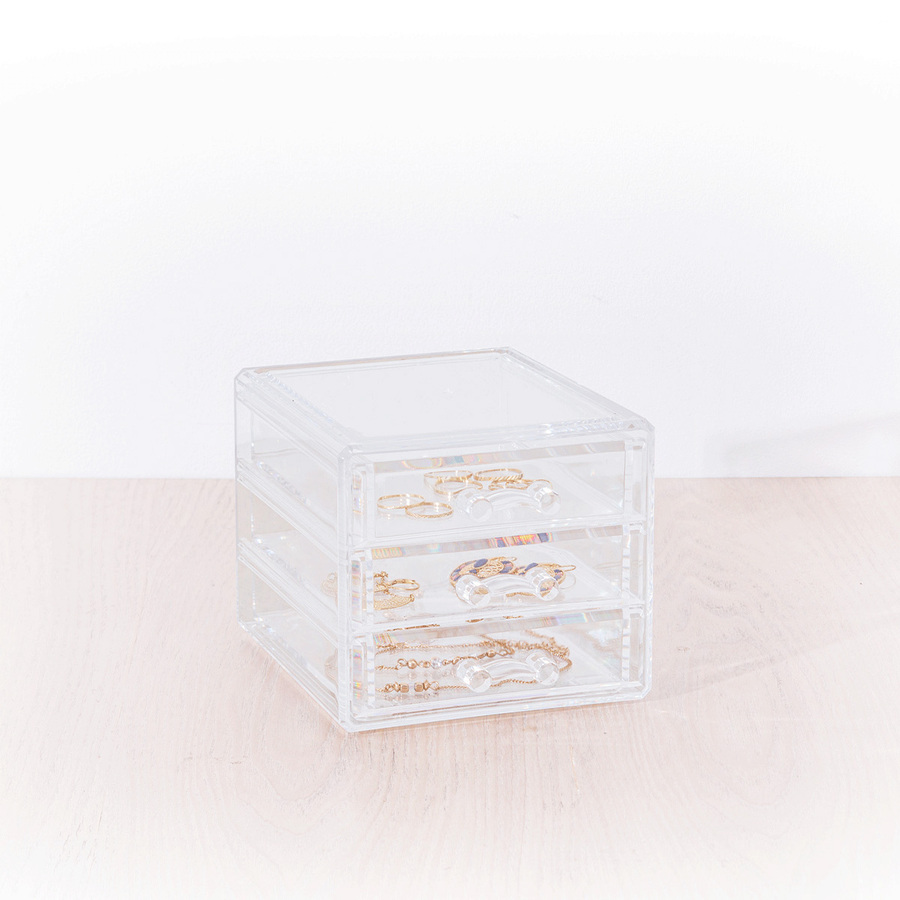Boîte à bijoux 3 tiroirs, transparent Selena