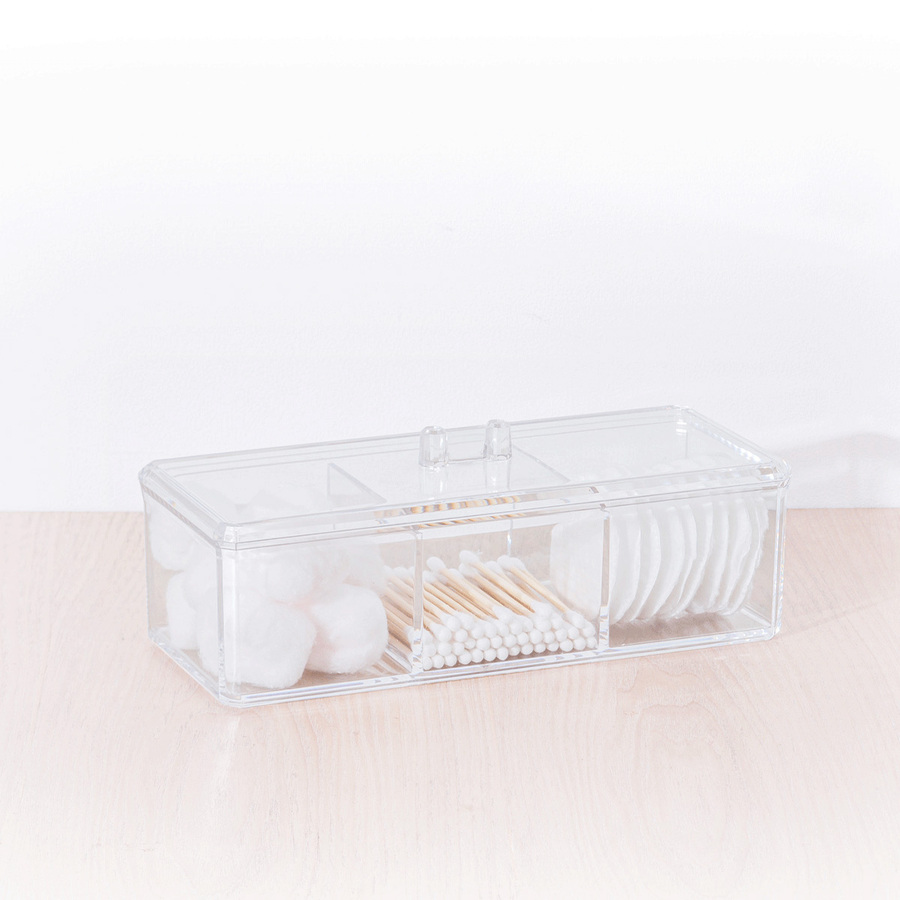 Boîte à cotons 3 compartiments, transparent Selena
