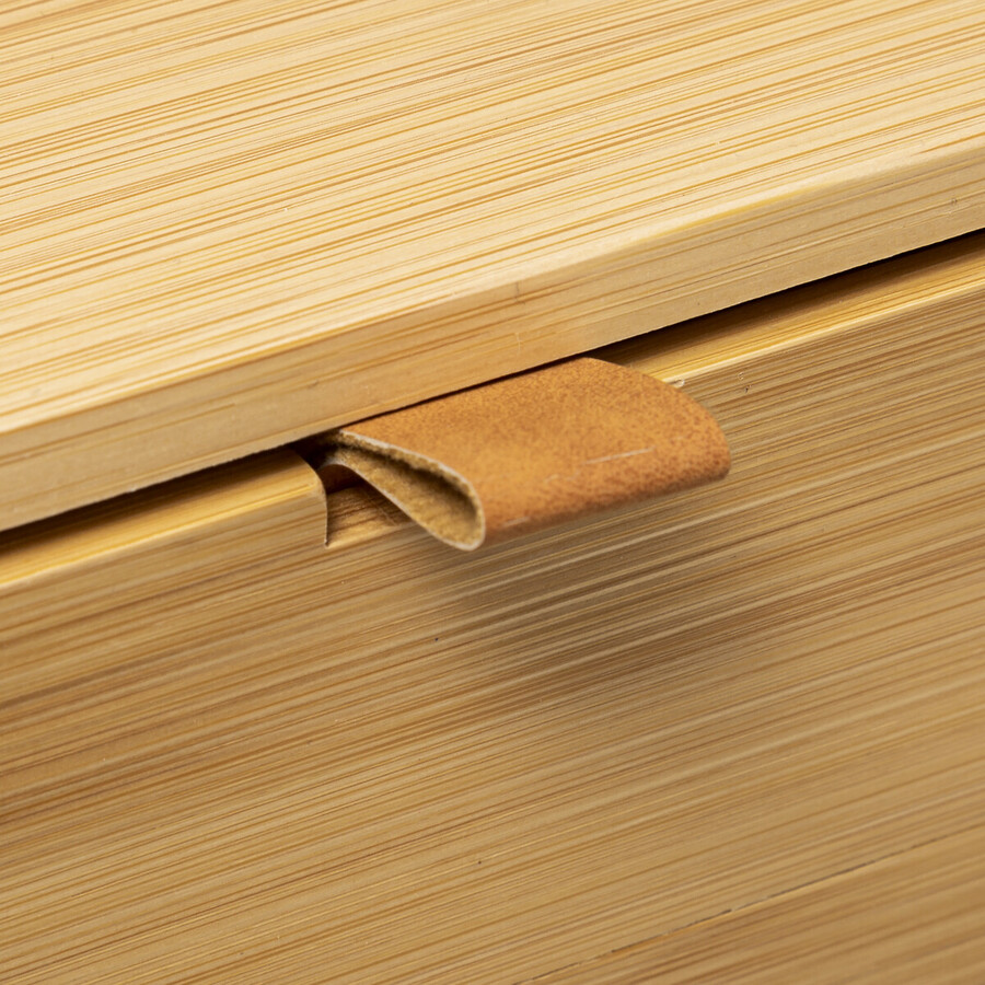 Boîte 2 tiroirs, lanières cuir Bambou