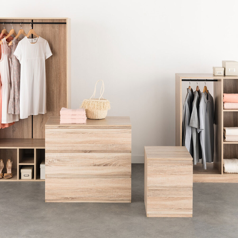 Commode 2 tiroirs, effet bois naturel Dolo