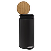 Poubelle ronde avec couvercle bambou 30l, noir Modern color