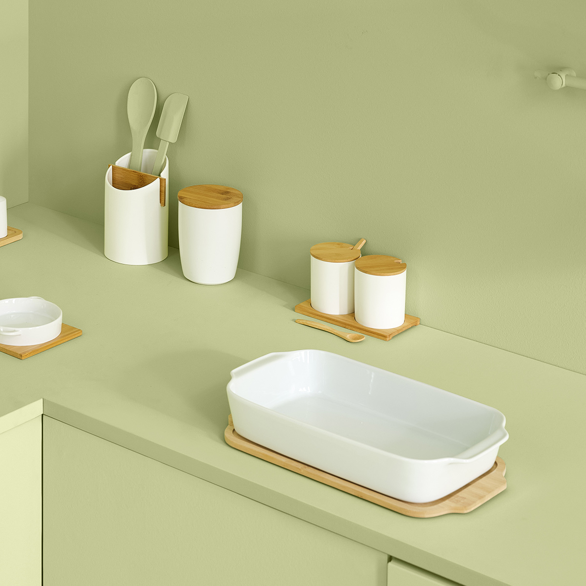 Pot à ustensiles 2 compartiments, blanc Seramik