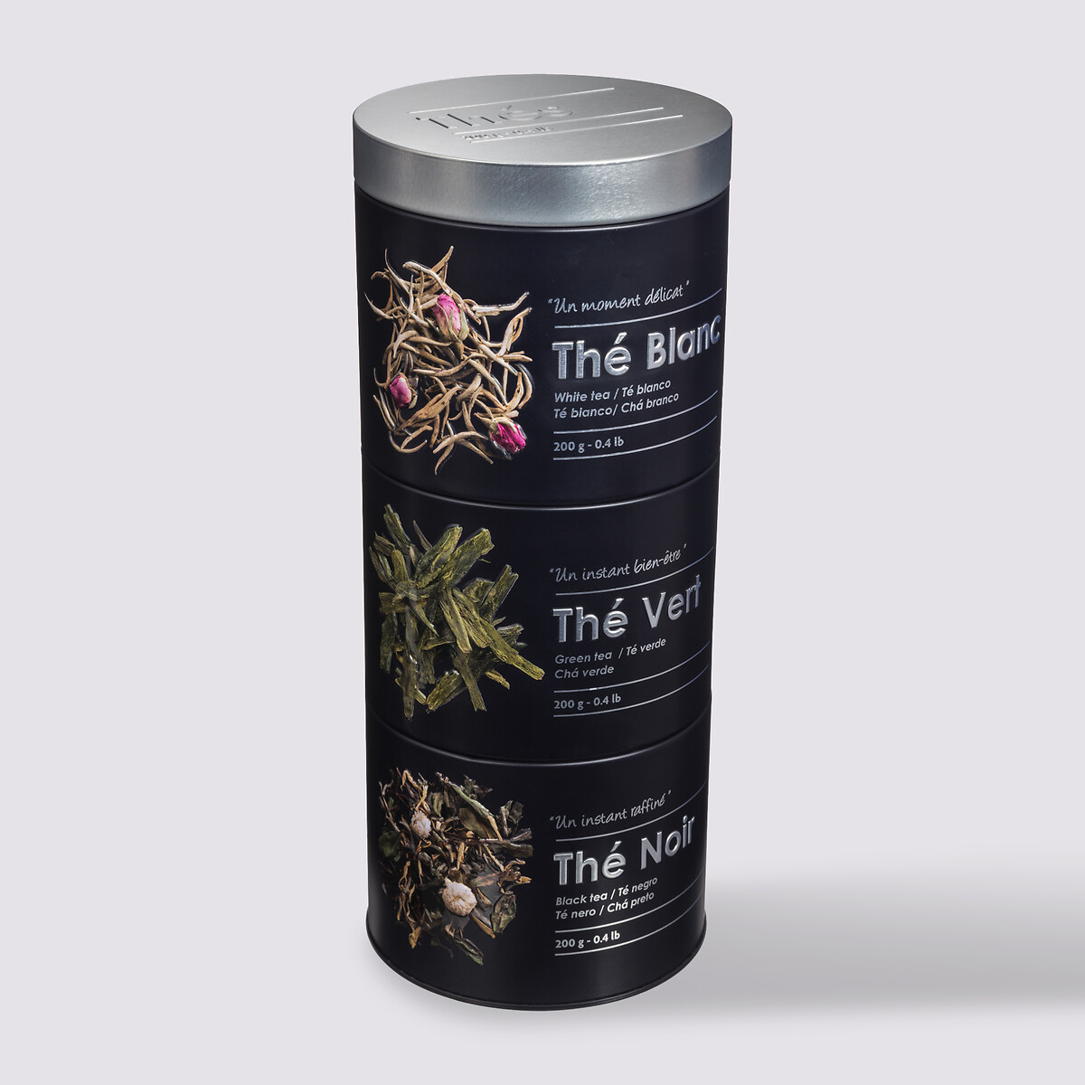 Boîte à thé 3 compartiments métal, noir Black edition