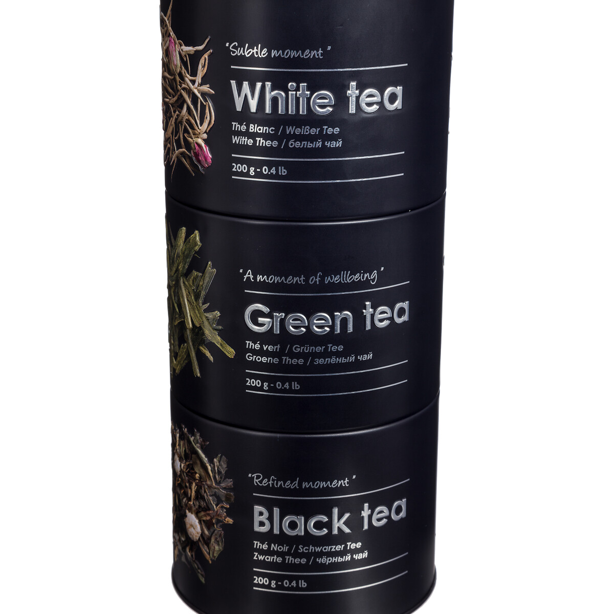 Boîte à thé 3 compartiments métal, noir Black edition