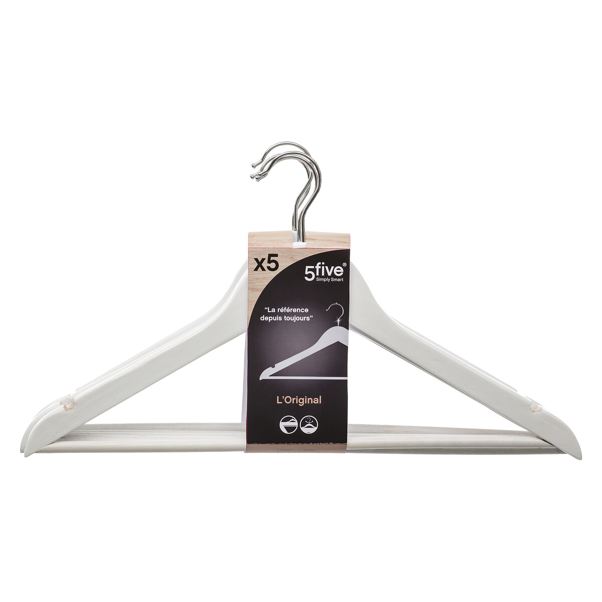 Lot de 5 cintres en bois, blanc Hang'up