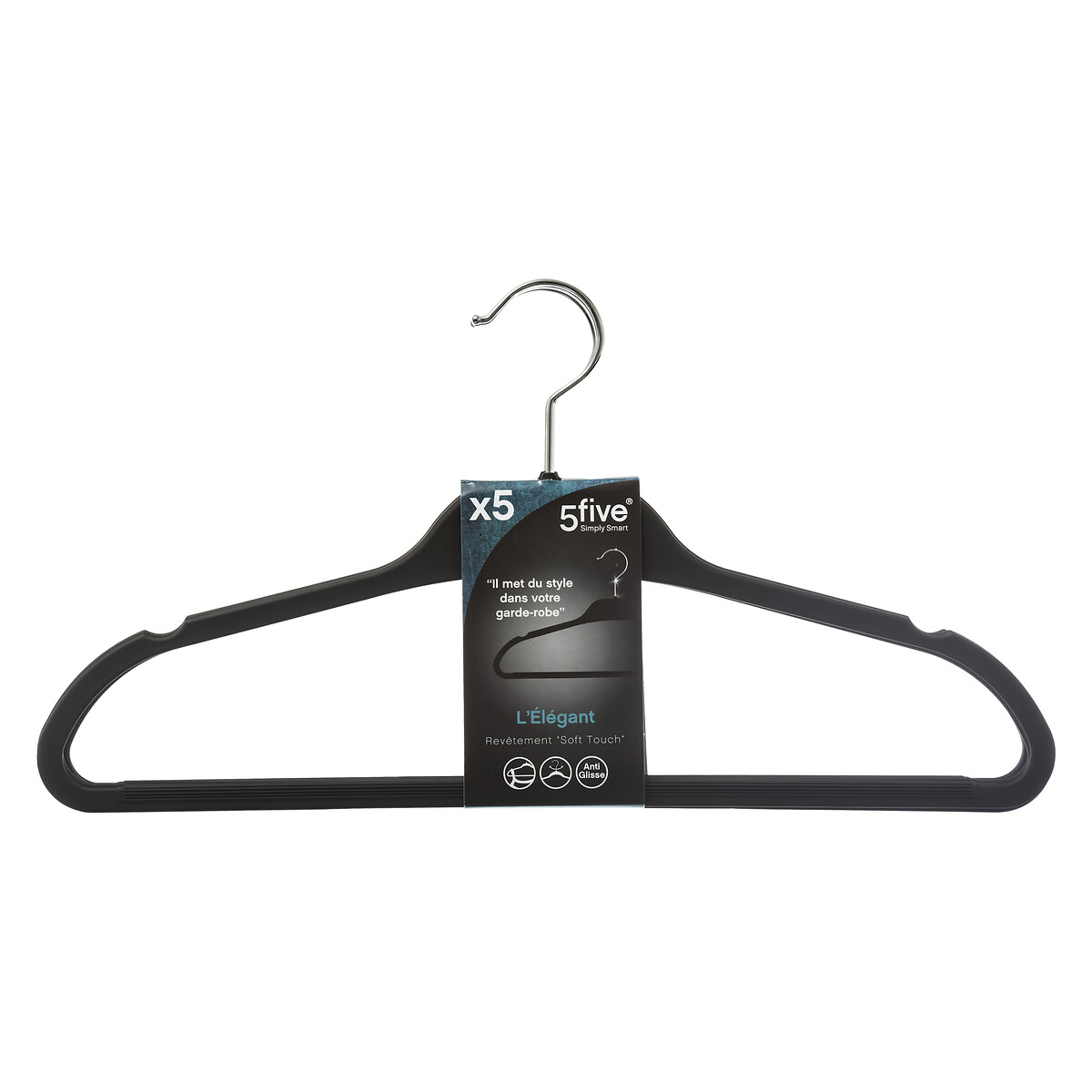 Lot de 5 cintres antidérapant, plastique noir Hang'up