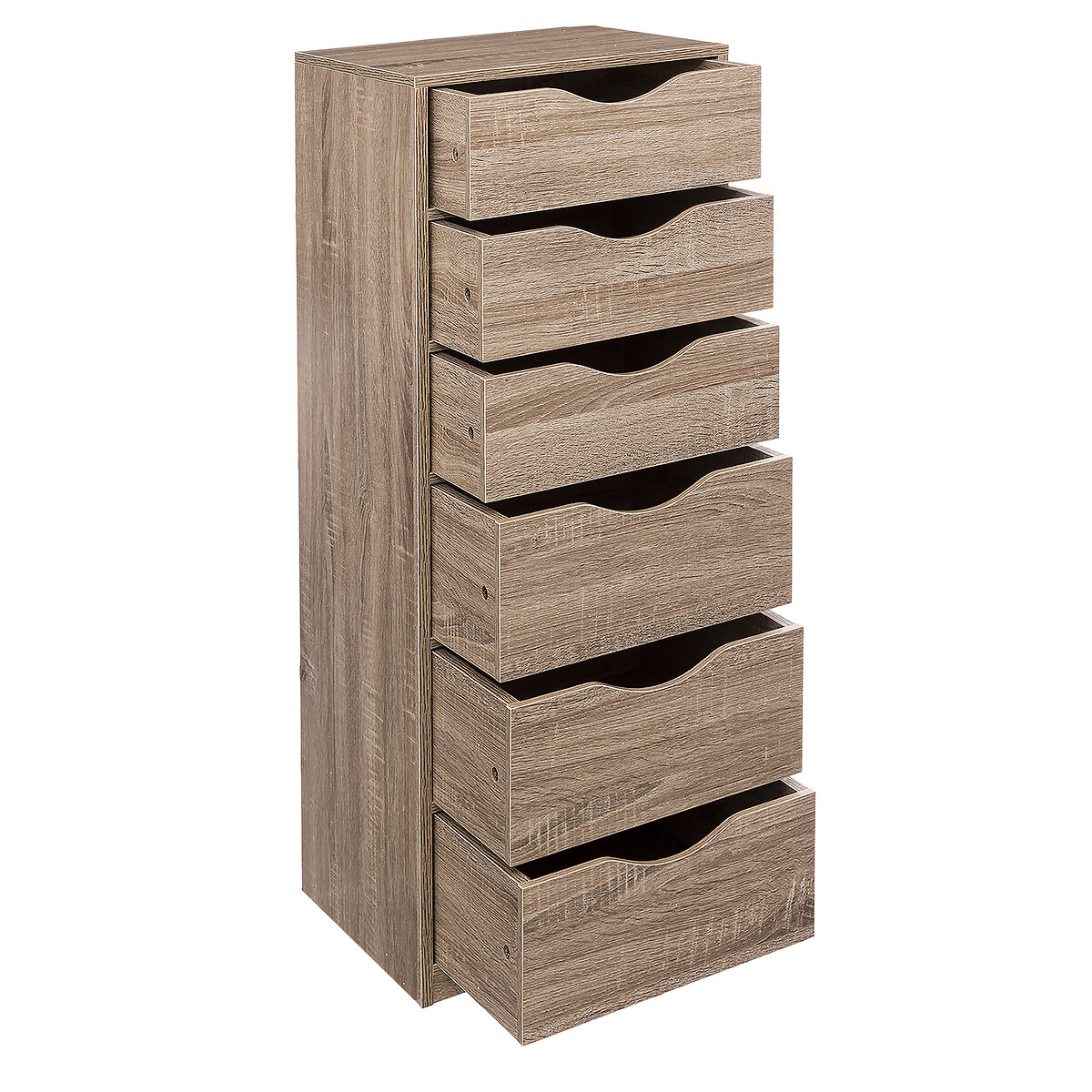 Caisson 6 tiroirs, effet bois naturel 