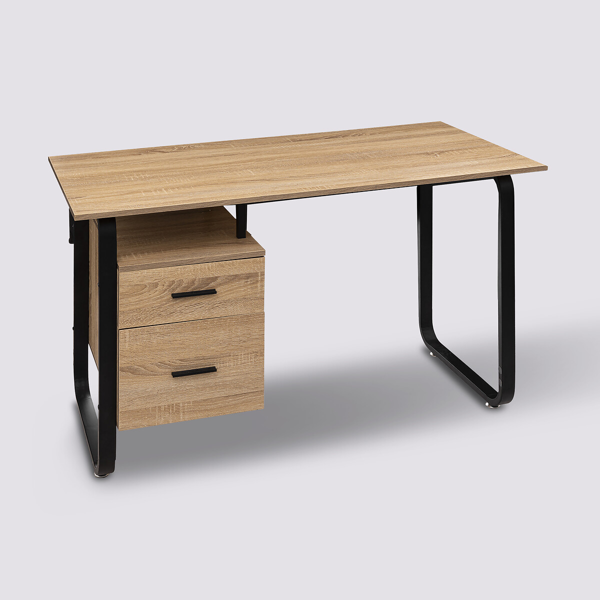 Bureau avec caisson - effet bois, noir Bava