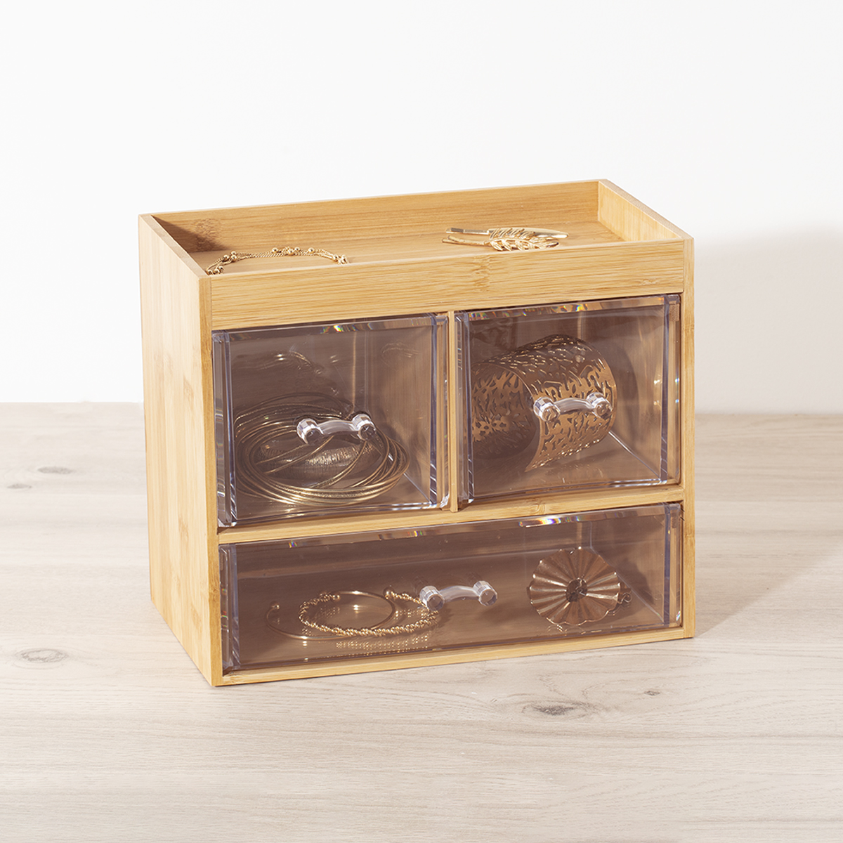 Boîte organiseur 3 tiroirs transparents Selena bambou