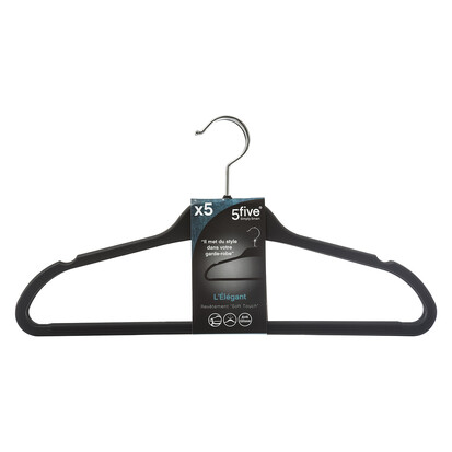 Lot de 5 cintres antidérapant, plastique noir Hang'up