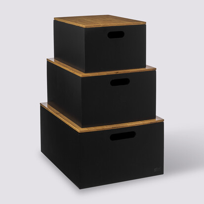 3 boîtes couvercle bambou, noir Bava