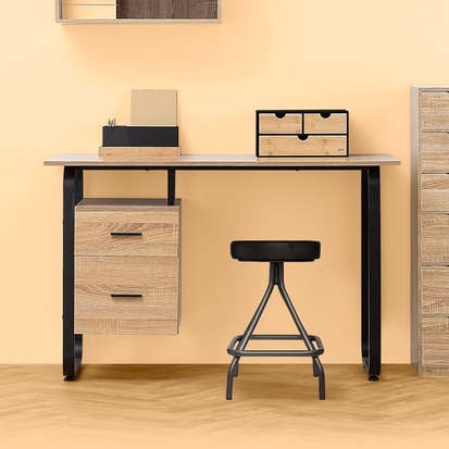 Bureau avec caisson - effet bois, noir Bava