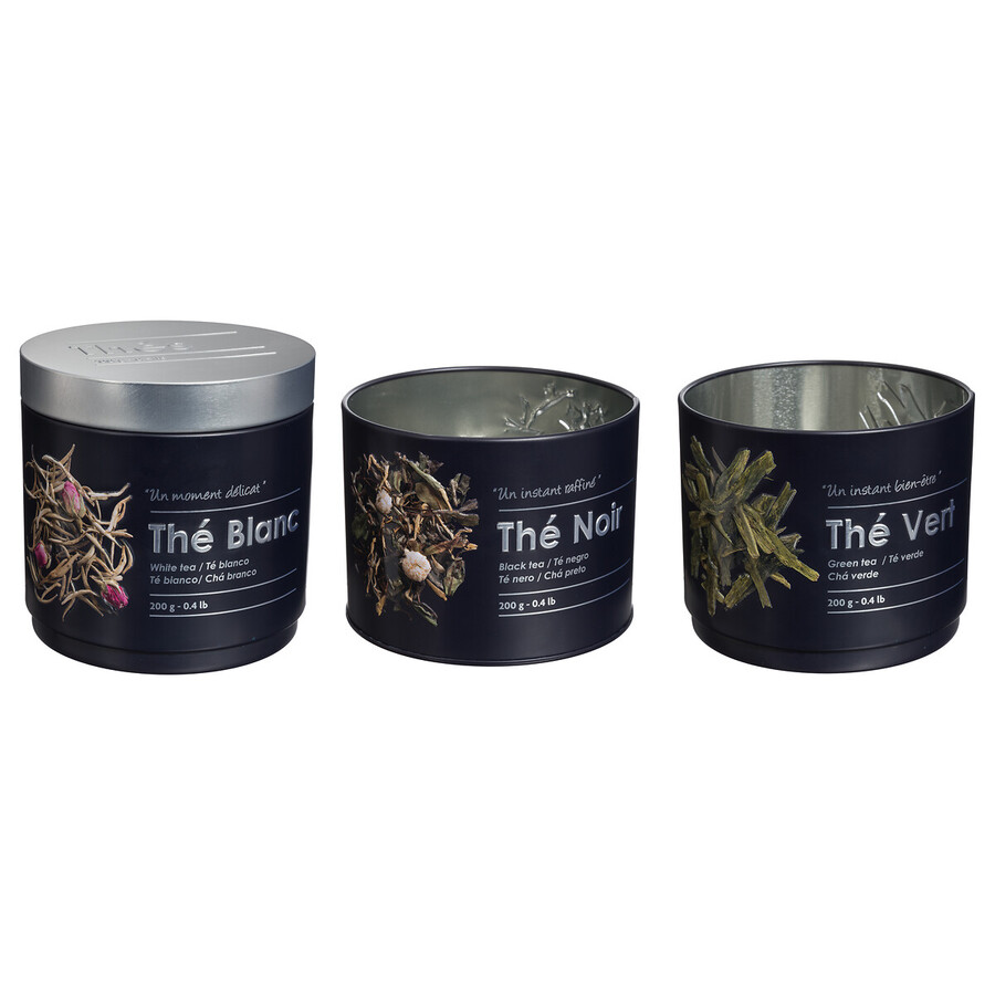 Boîte à thé 3 compartiments métal, noir Black edition