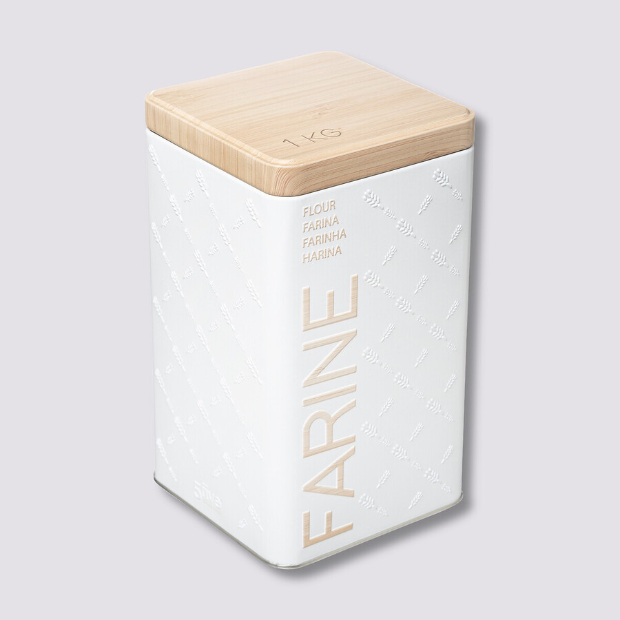 Boîte à farine 1kg métal, blanc Scandi nature