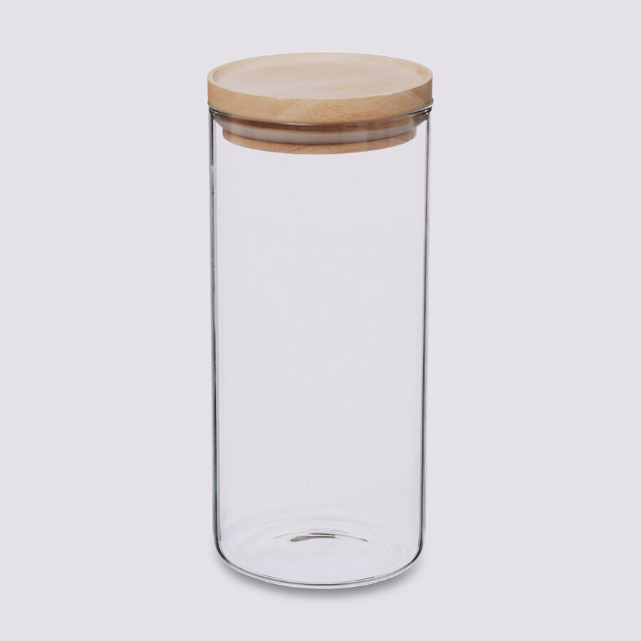 Bocal verre couvercle bois 1,3l Hermet