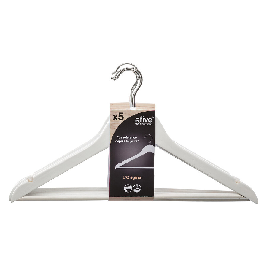Lot de 5 cintres en bois, blanc Hang'up
