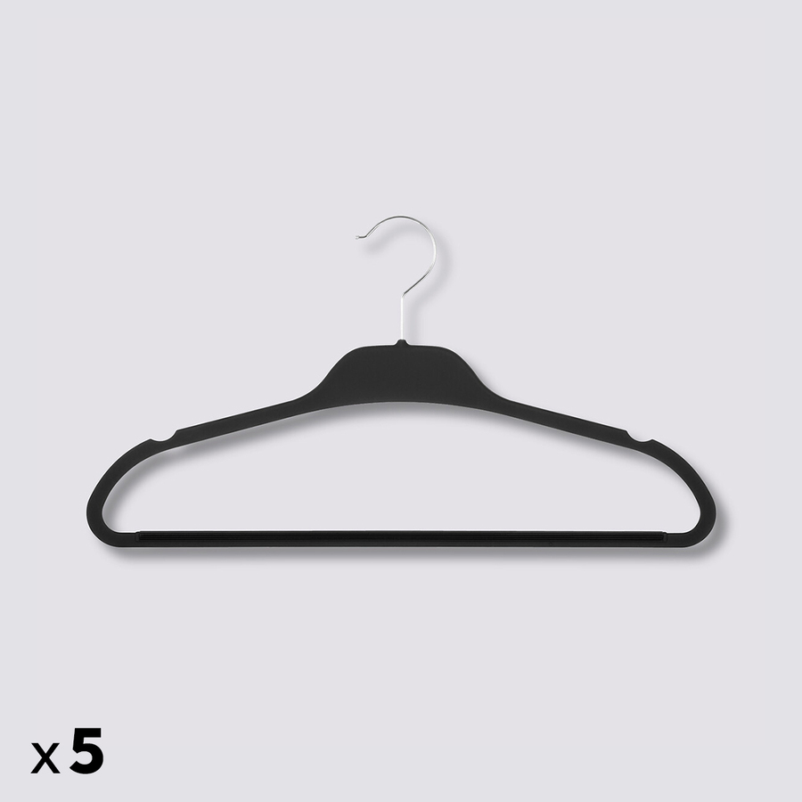Lot de 5 cintres antidérapant, plastique noir Hang'up