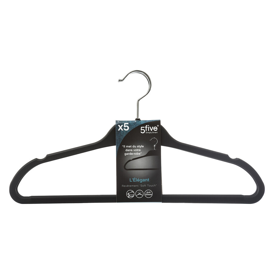 Lot de 5 cintres antidérapant, plastique noir Hang'up