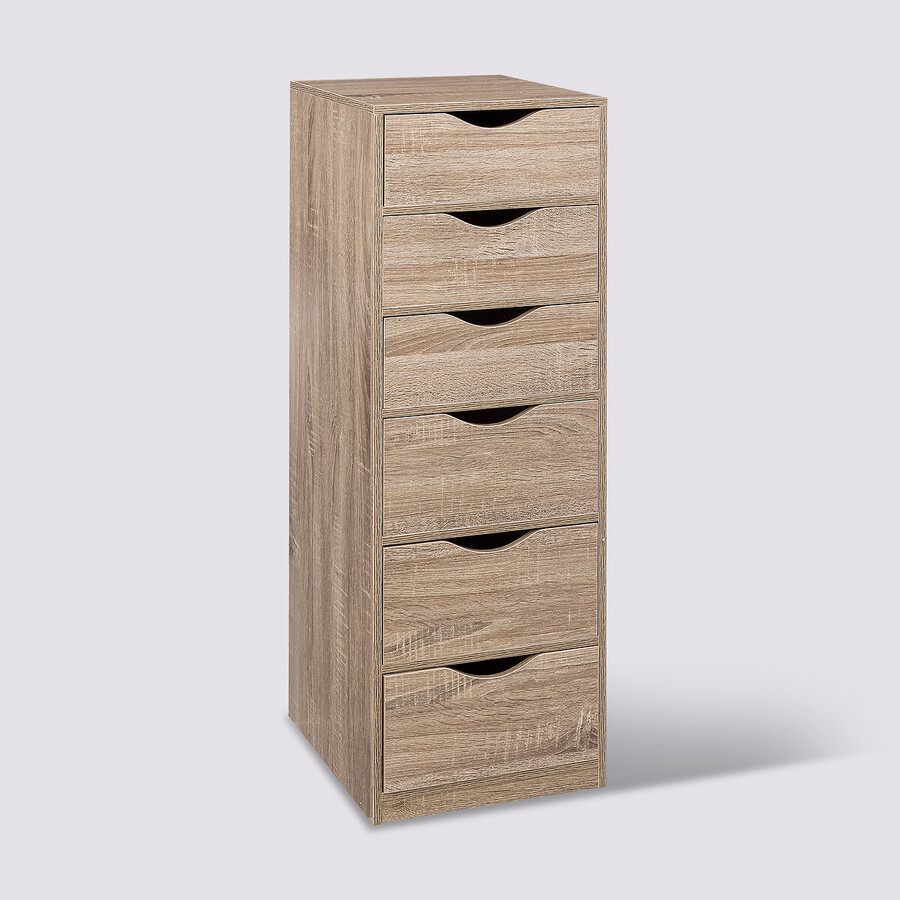 Caisson 6 tiroirs, effet bois naturel 