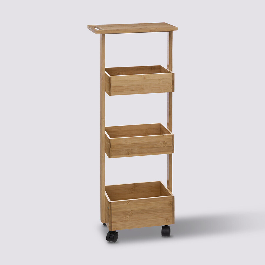 Desserte 4 niveaux à roulettes Bambou