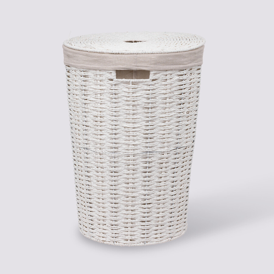 Panier à linge rond 40l, blanc Vannerie