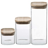 3 bocaux verre empilables couvercle bois Hermet