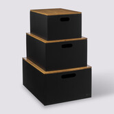 3 boîtes couvercle bambou, noir Bava