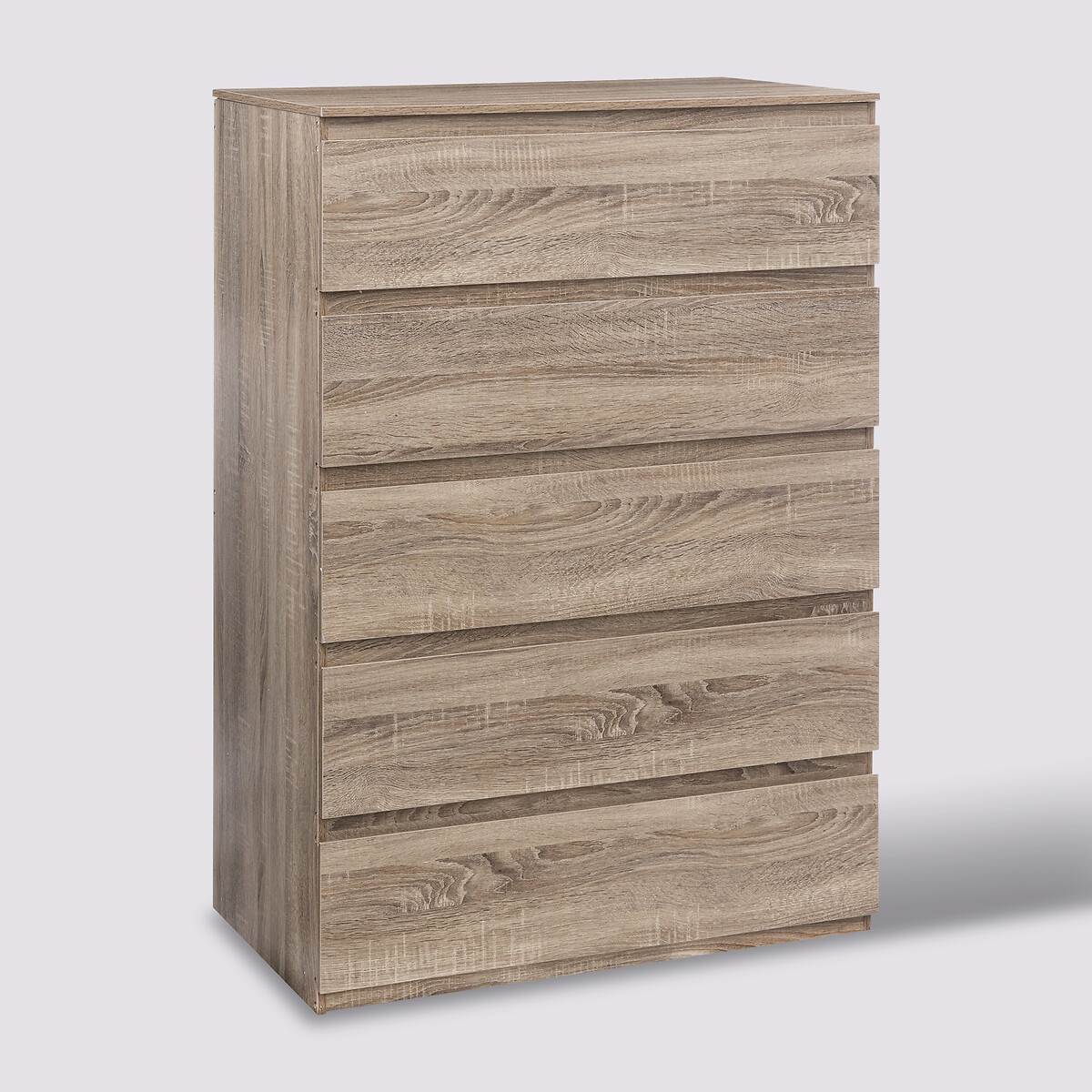 Commode 5 tiroirs, effet bois naturel Dolo