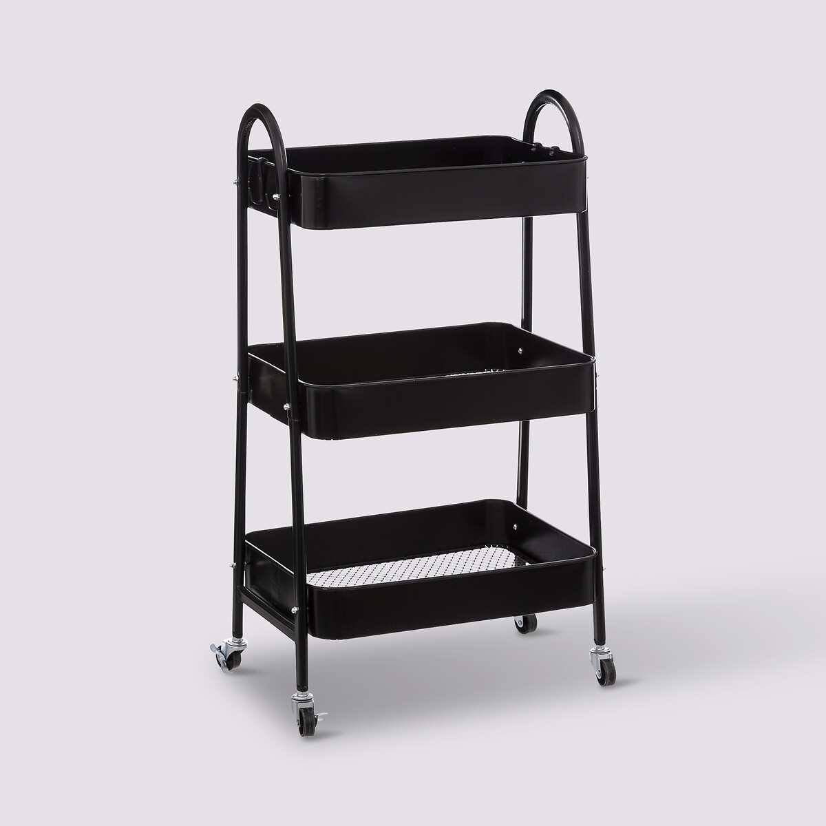 Desserte à roulette 3 niveaux, métal noir