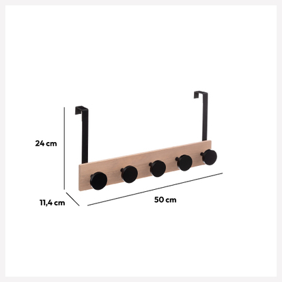 Patères accroches portes bois, noir Roundwood