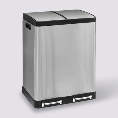 Poubelle de tri sélectif à pédales métal 2x30l, inox Ariane