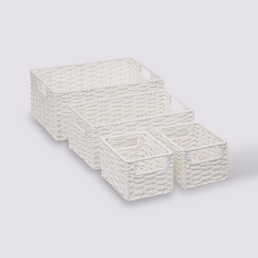 4 paniers de rangement, blanc Vannerie