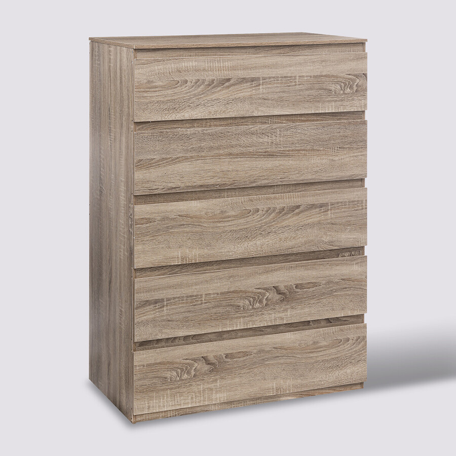 Commode 5 tiroirs, effet bois naturel Dolo