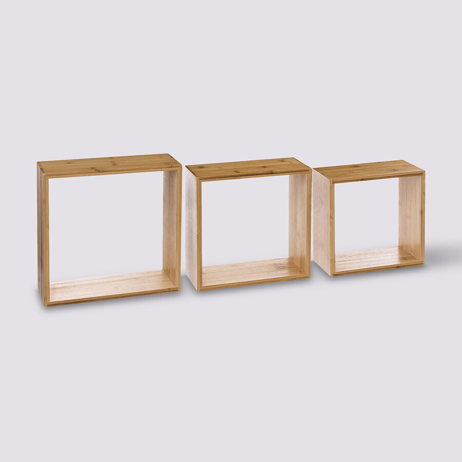 3 petites étagères murales cube, bambou Fixy