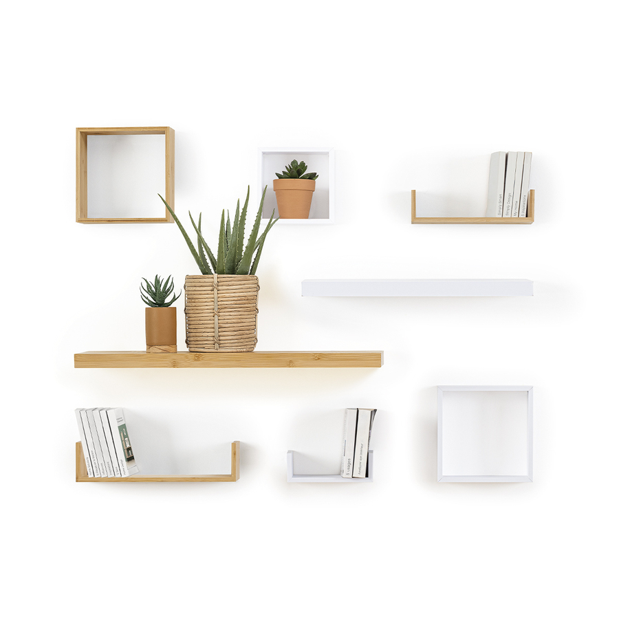 3 petites étagères murales cube, bambou Fixy