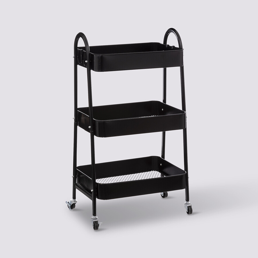 Desserte à roulette 3 niveaux, métal noir