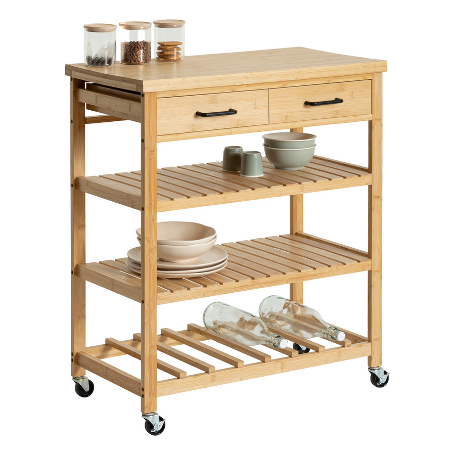 Desserte grand modèle 2 tiroirs, bambou Linha