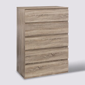 Commode 5 tiroirs, effet bois naturel Dolo