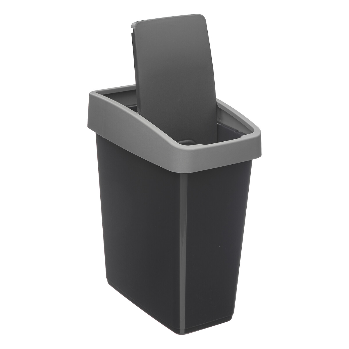 Poubelle rectangulaire à 2 ouvertures plastique 45l, gris 