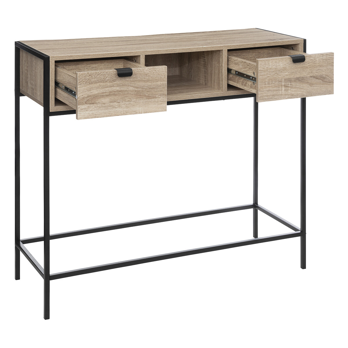 Console 2 tiroirs - effet bois, noir Aliaj