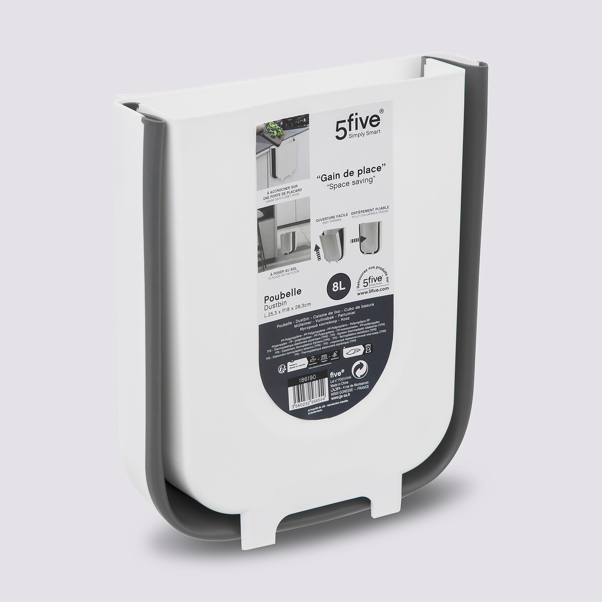 Poubelle rétractable de porte 8l, noir & blanc