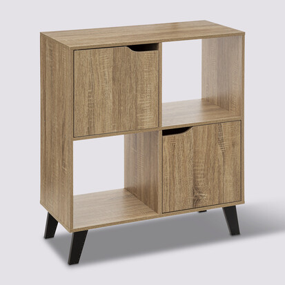 Étagère 4 cases porte, effet bois naturel Ceda