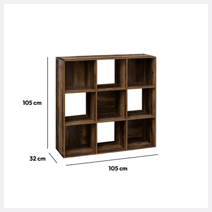 Étagère 9 cases indus, effet bois foncé Mix'n modul