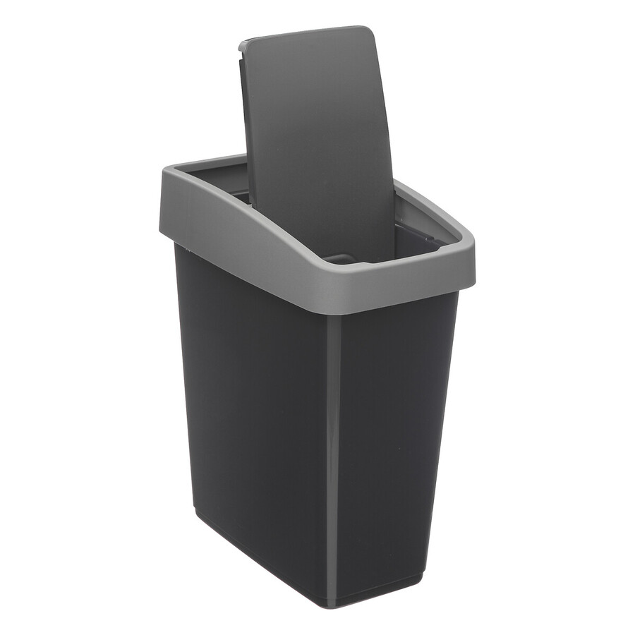 Poubelle rectangulaire à 2 ouvertures plastique 45l, gris 