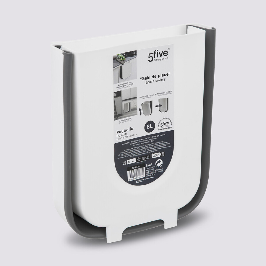 Poubelle rétractable de porte 8l, noir & blanc