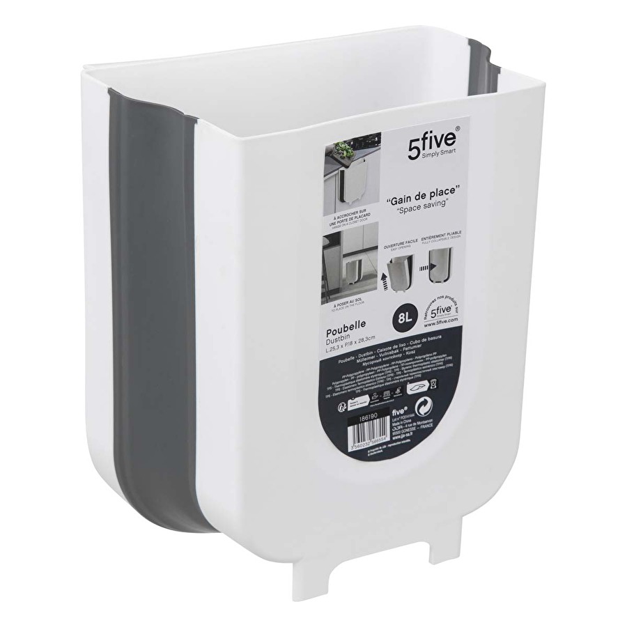 Poubelle rétractable de porte 8l, noir & blanc