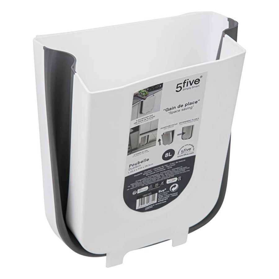 Poubelle rétractable de porte 8l, noir & blanc
