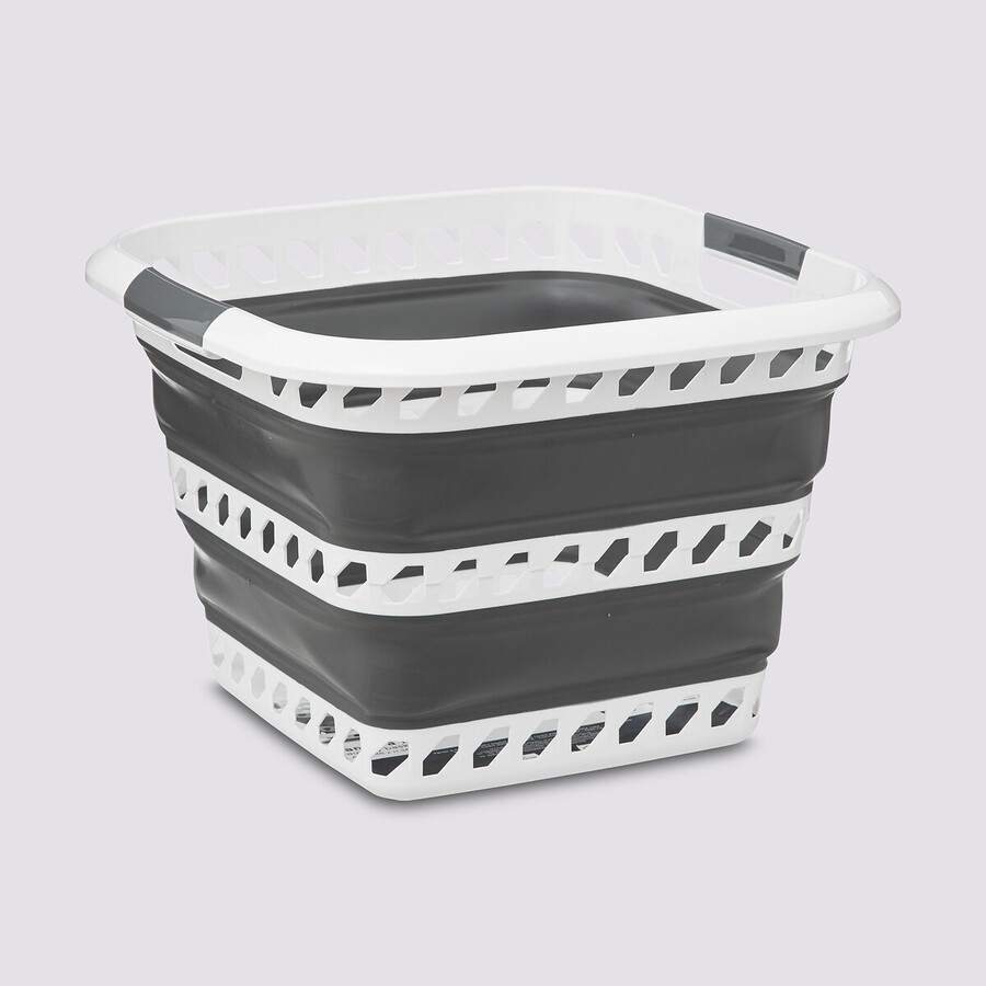 Corbeille à linge pliable 40l - gris, blanc 
