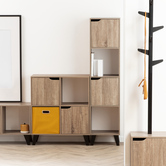 Étagère 4 cases porte, effet bois naturel Ceda