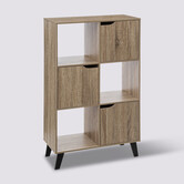 Étagère 6 cases porte, effet bois naturel Ceda